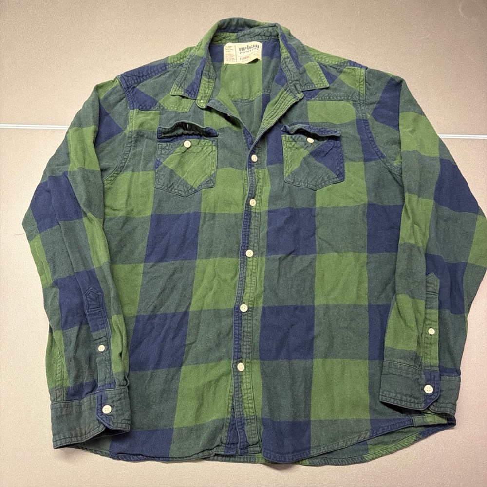 Urban Pipeline Mens XL‎ Plaid Green/ Blue Flannel Long Sleeve Shirt Button Up